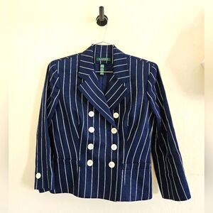VTG Ralph Lauren 100% Linen Pin Stripe Double Breasted Blazer | sz 8
